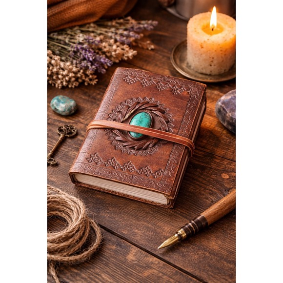 Other - Handmade Leather Journal Notebook Diary Embossed Celtic Design Stone‎